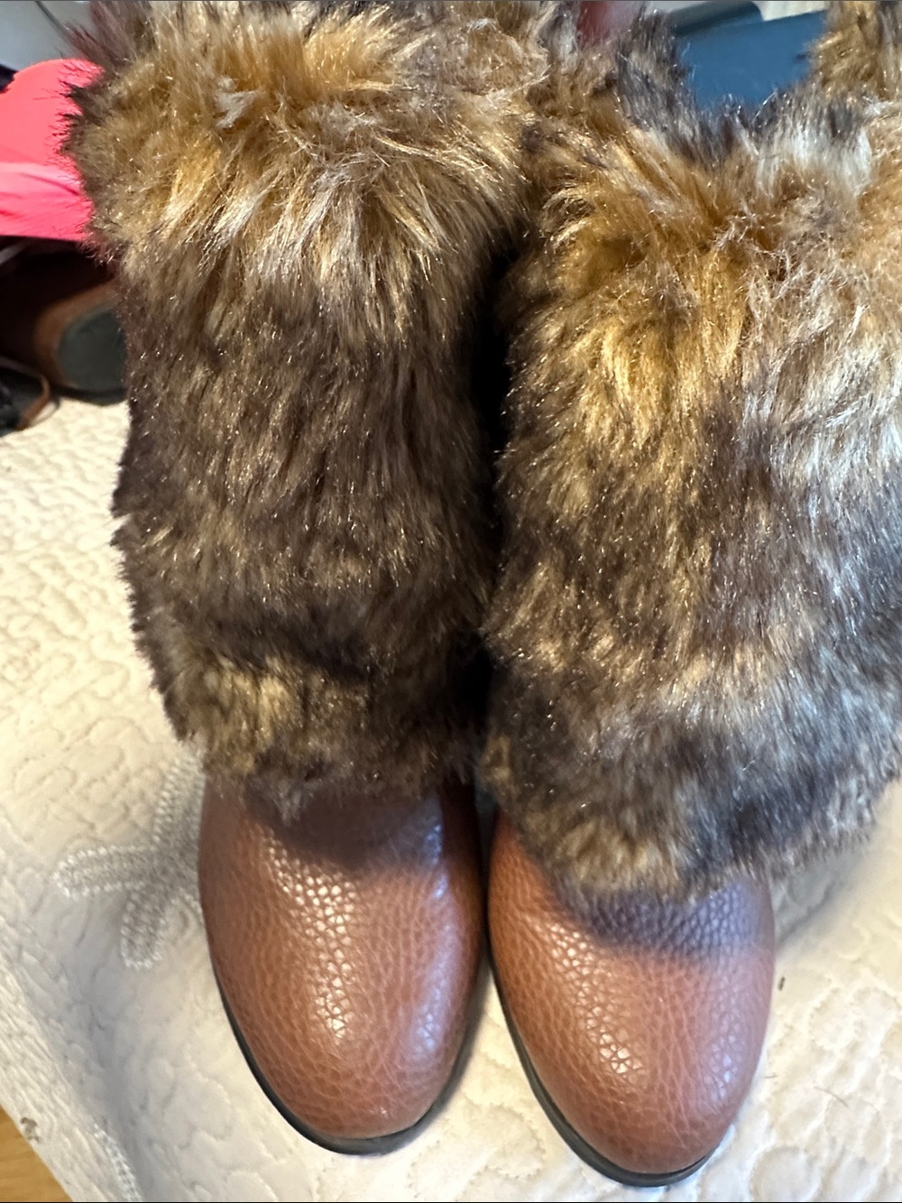 Leila Stone Brown Faux Fur Cuffed Ankle Booties